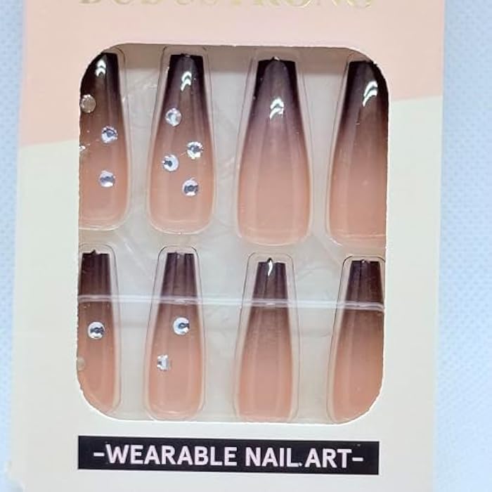 Press On Nails Long Coffin Shape, 10 Color Luxury Set, Beddazled Fake Nails, Wedding and Special Occasion Nails (Black) - Image 2